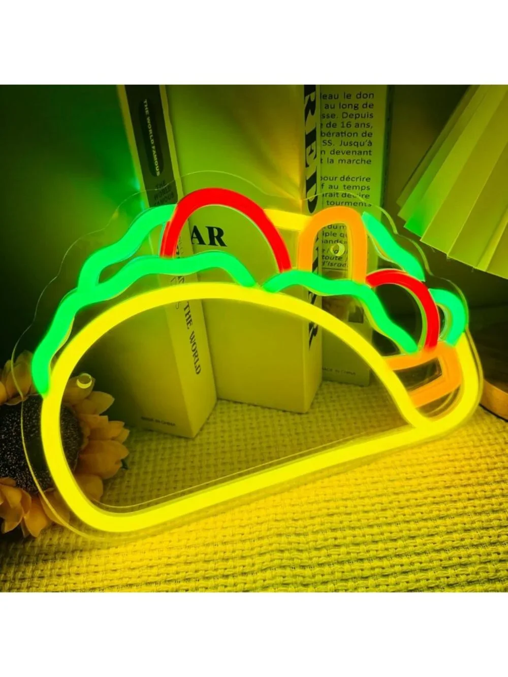 LED Taco Neon Sign - Fun Wall Decor for Kitchen, Taco Bar, or Party Decorations